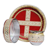 Red Karwachauth Thali Set Mirror Work