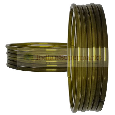 Glass Bangles Plain Olive Green - 6pc