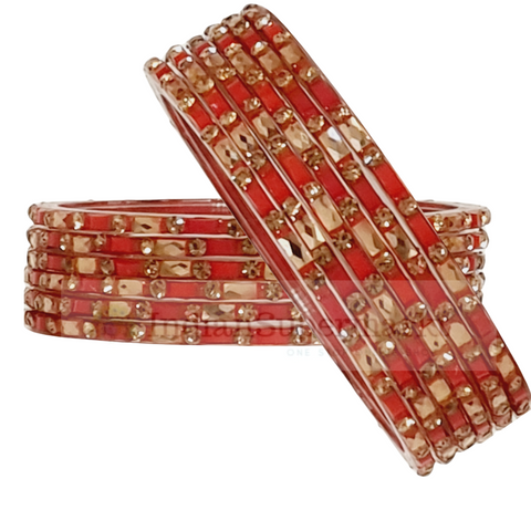 RP Fancy Red Bangles With Gems  6Pc