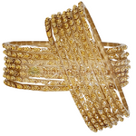 Fancy Golden With Golden Gems Bangles 2.10 Size - 6Pc