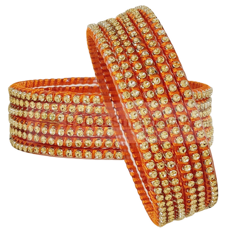 Glass Bangles Thread work Dark Orange 2.10 - 6pc