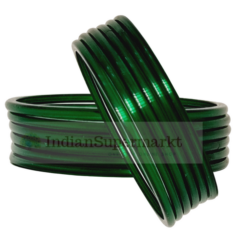 Glass  Bangles Plain  Dark Green - 6Pc