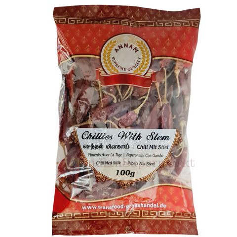 Annam Red Chillies Whole with Stem 100gm