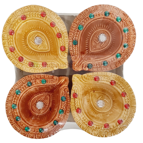 Clay Mitti Diya - Set of 4 Swastik