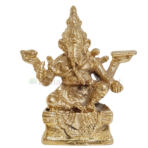 Mini Brass Ganesha Idol Sitting & 4 Armed - 3cm