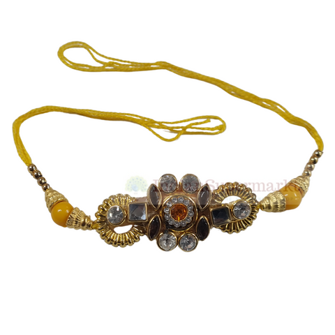 Kundan Gem Yellow Rakhi Thread