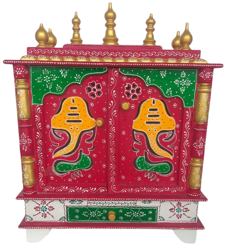 Wooden Mandir "Bhakti Bhavan" (House of Devotion) Tradional Red