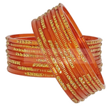 Glass Bangles Fancy Orange  Bangles - 6pc