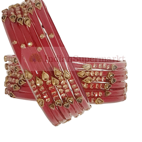 RP Fancy Red Bangles With Gems  6Pc