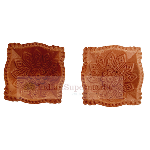 Four sided Clay Mitti Diya small - Pack of 2