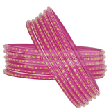 Glass Bangles Simple Pink  - 6Pc