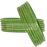 Glass Bangles Simple green  - 6Pc