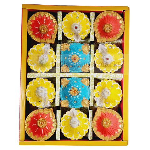 Colourful Clay Diwali Diya - Pack of 12