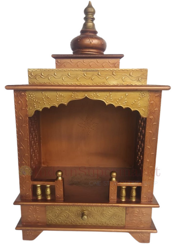 Wooden Mandir "DharmaSanskriti" (Culture of Righteousness) Tradional  Copper gold